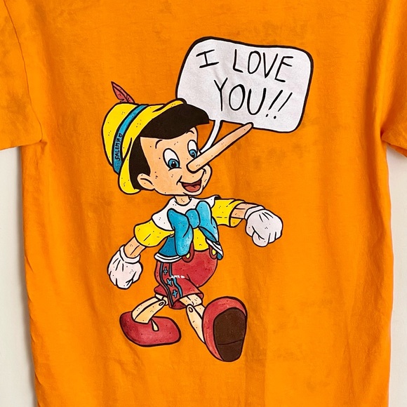 Salem7 Disney Pinocchio “I Love You” Acid Wash Orange T Shirt Adult Small - Picture 3 of 6